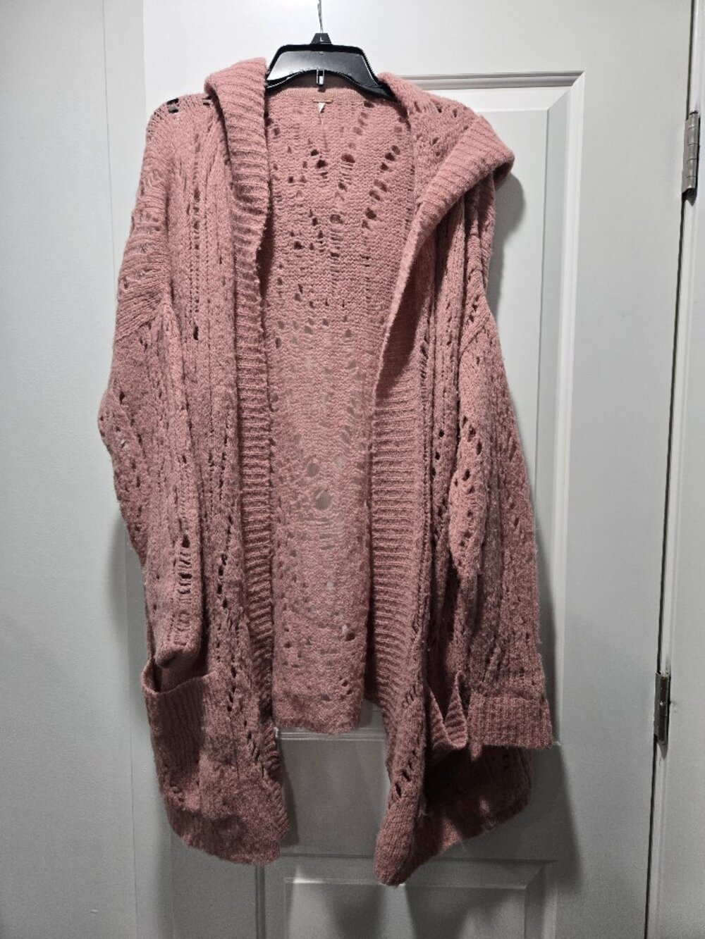Free People Alpaca Blend Hooded Open Knit Cardigan Dusty Rose